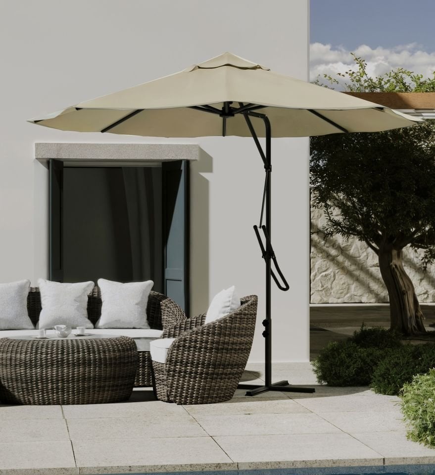 Kagu Bahçe Balkon Cafe Şemsiye 290x290 Cm Katlanır Krem