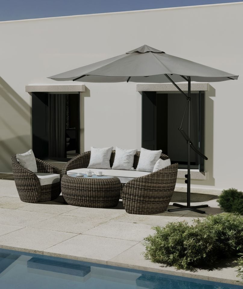 Kagu Bahçe Balkon Cafe Şemsiye 290x290 Cm Katlanır Gri