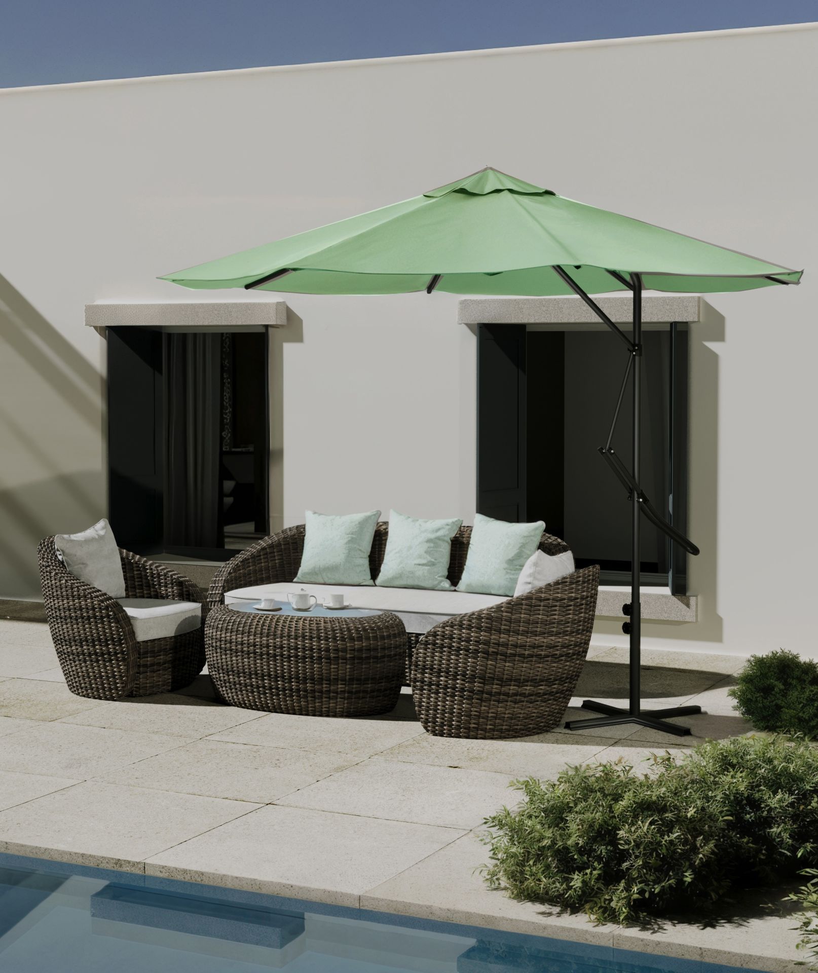 Kagu Bahçe Balkon Cafe Şemsiye 290x290 Cm Katlanır Yeşil