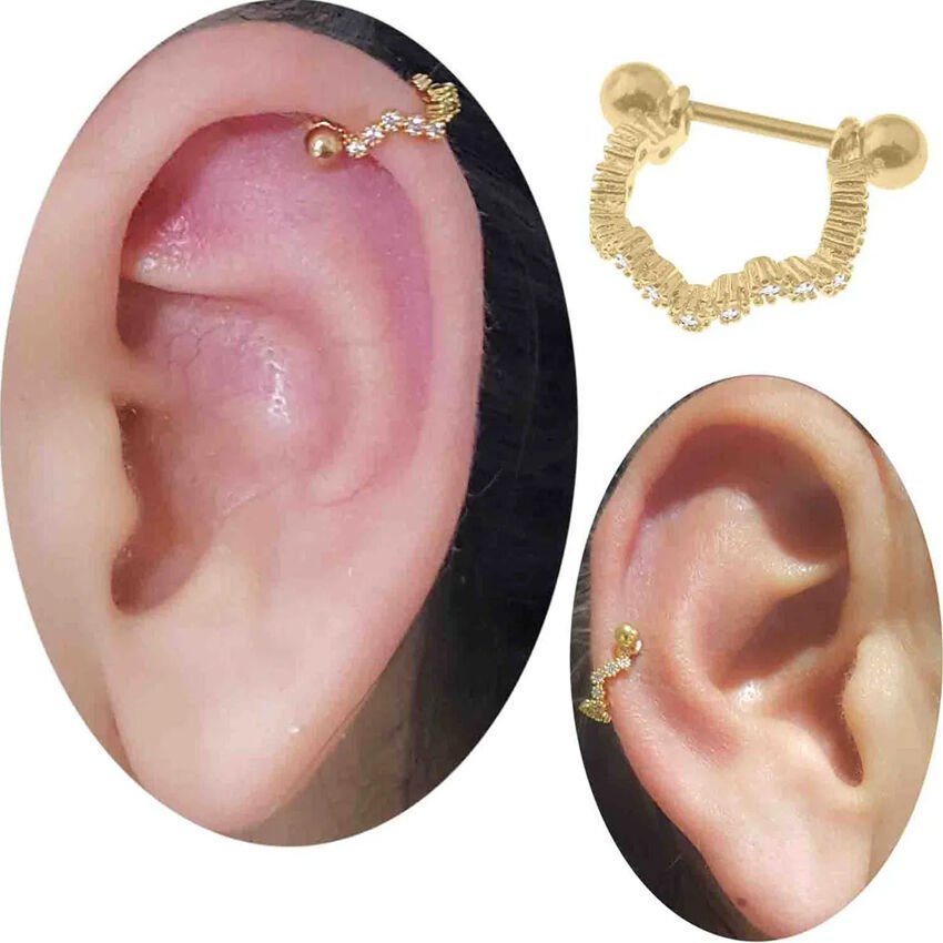 Zirkon Taşlı Gold Helix-Kıkırdak Piercing