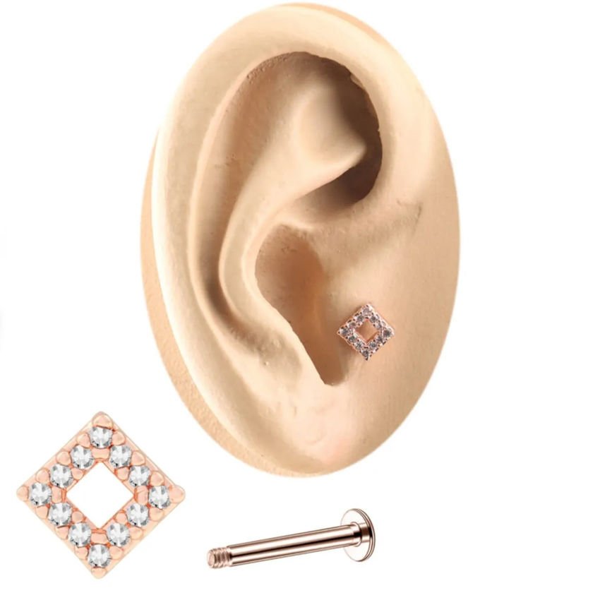 Zirkon Taşlı Rose Kare Tragus-Helix-Kıkırdak Piercing