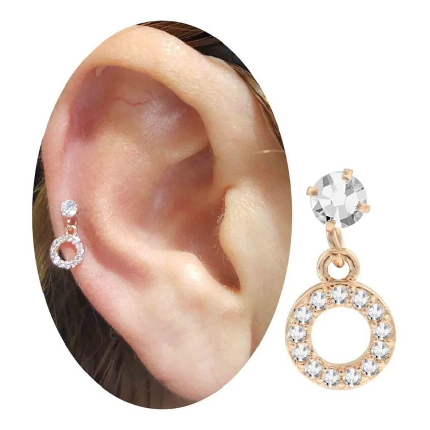 Zirkon Taşlı Rose Halka Helix-Kıkırdak Piercing