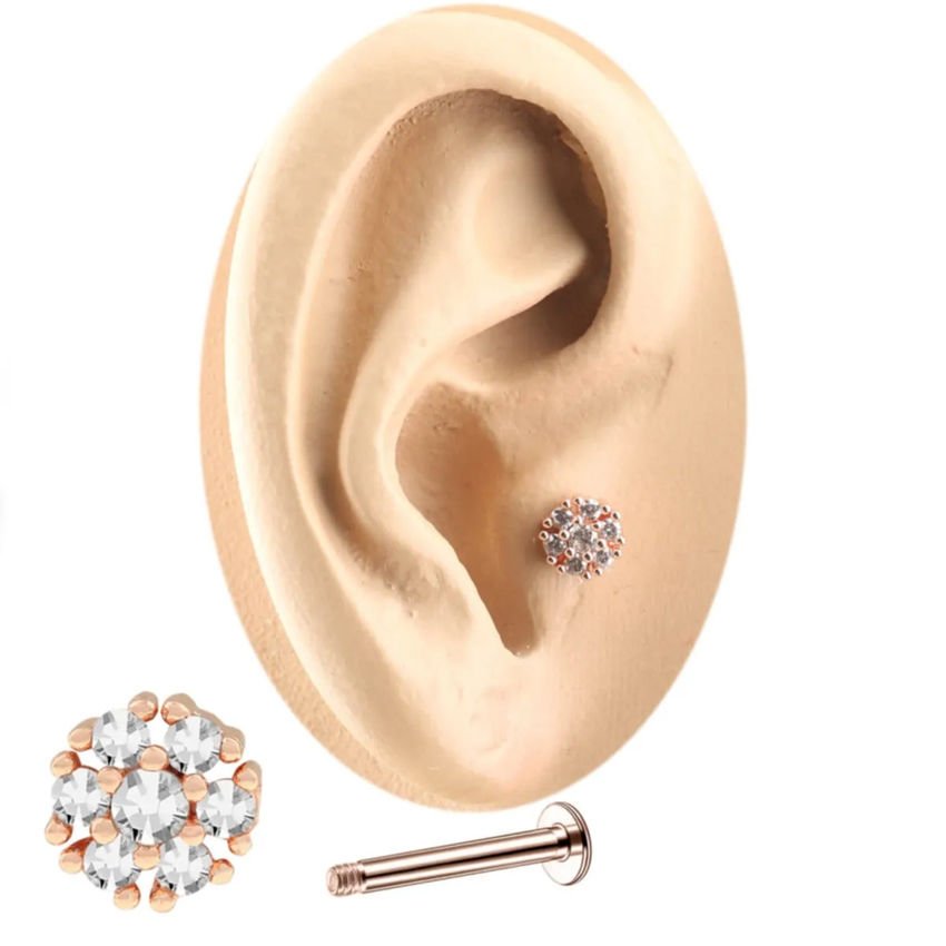 Zirkon Taşlı Rose Çiçek Tragus-Helix-Kıkırdak Piercing