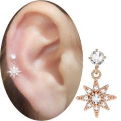 Zirkon Taşlı Rose Yıldız Helix-Kıkırdak Piercing