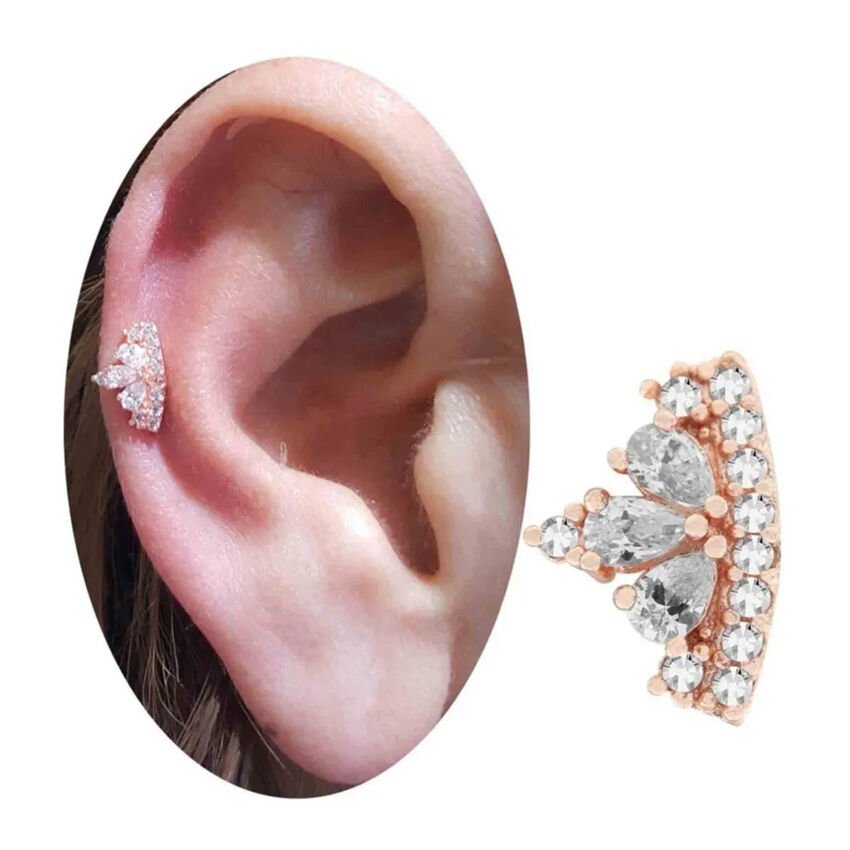 Zirkon Taşlı Rose Tragus-Helix-Kıkırdak Piercing