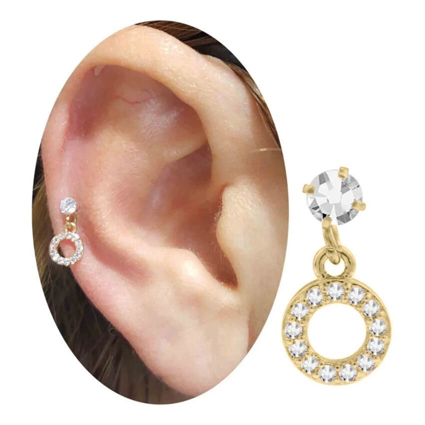 Zirkon Taşlı Gold Halka Helix-Kıkırdak Piercing