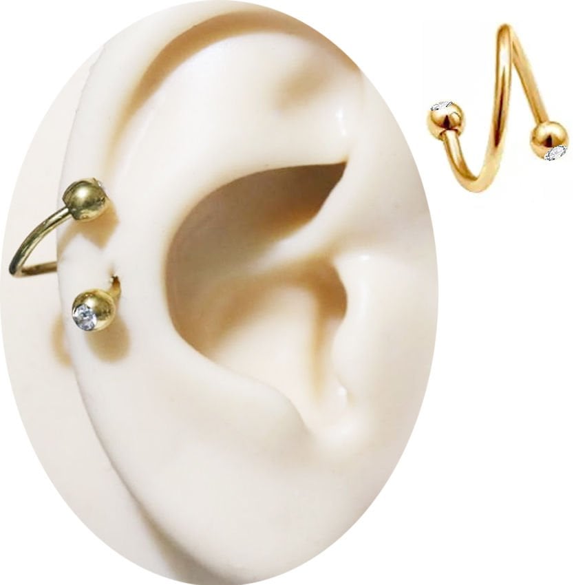 Taşlı Gold Çelik Spiral Halka Piercing