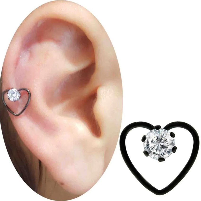 Çelik Taşlı Kalp Helix Kıkırdak Piercing