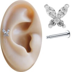 Zirkon Taşlı Kelebek Tragus Helix-Kıkırdak Piercing