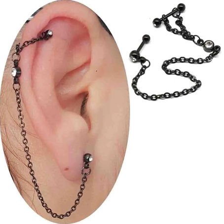 Çelik Taşlı Zincir Kulak-Helix-Kıkırdak Piercing