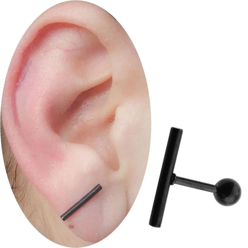 Çelik 14 mm Siyah Çizgi Kulak-Helix-Kıkırdak Piercing