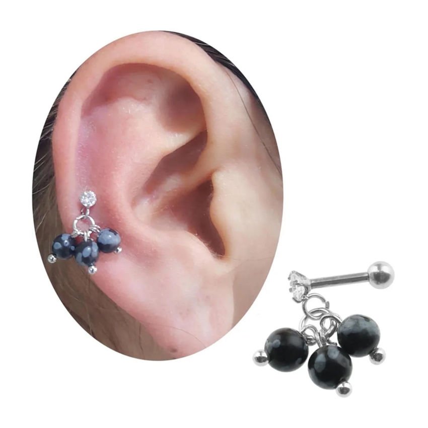 Obsidyen Doğal Taş Helix Kıkırdak Piercing