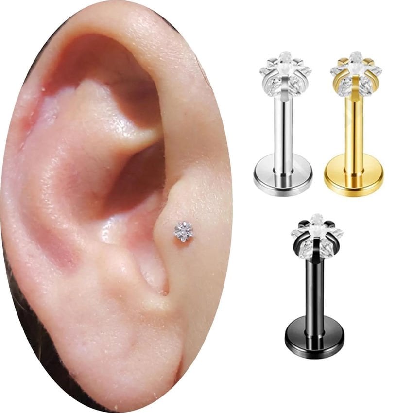 Çelik Zirkon Taşlı Yıldız Burun Tragus Dudak Piercing