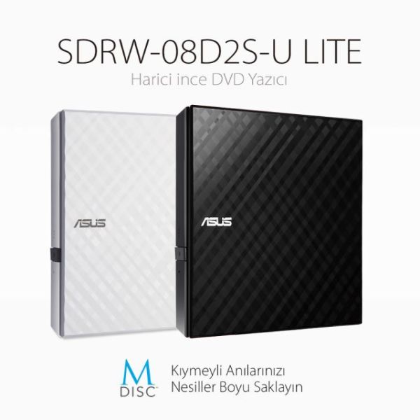 Asus Sdrw-08D2S-U Lıte 8X Harici Dvd Yazıcı  M-Disc Destekli  Siyah