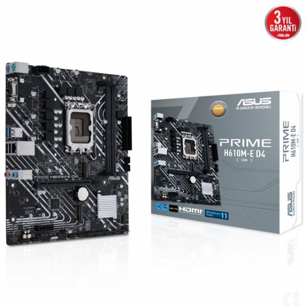 Asus Prıme H610M-E D4-Csm Intel H610 Lga1700 Ddr4 3200 Dp Hdmı Vga Çift M2 Usb3.2 Matx Ücretsiz Uzak