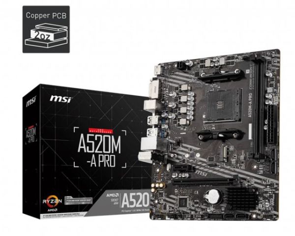 Msı A520M-A Pro Am4 Ddr4 4600(Oc) Dvı Hdmı M.2 Usb3.2 Matx