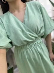 Keten Pamuklu Elbise Mint Yeşil