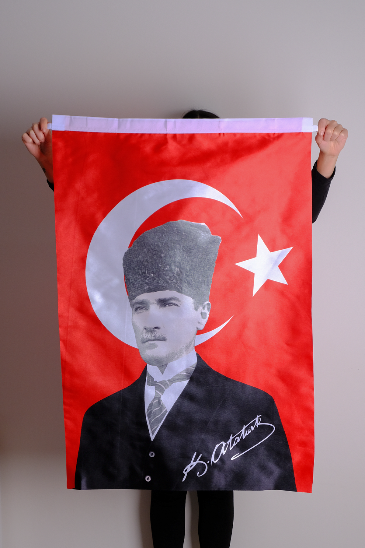 K.Atatürk İmzalı Türk Bayrağı Raşel Kumaş Dijital Baskı