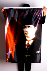 Atatürk Portre Raşel Kumaş Dijital Baskı Bayrak