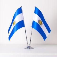 Arjantin 2li Masa Bayrağı Saten Kumaş Dijital Baskı 15x22,5 cm