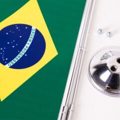 Brezilya 2li Masa Bayrağı Saten Kumaş Dijital Baskı 15x22,5 cm