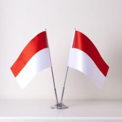 Endonezya 2li Masa Bayrağı Saten Kumaş Dijital Baskı 15x22,5 cm