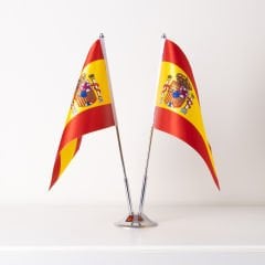 İspanya 2li Masa Bayrağı Saten Kumaş Dijital Baskı 15x22,5 cm