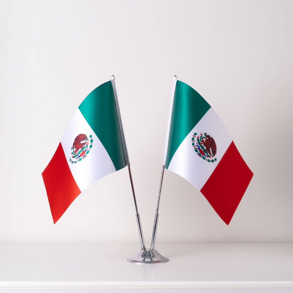 Meksika 2li Masa Bayrağı Saten Kumaş Dijital Baskı 15x22,5 cm
