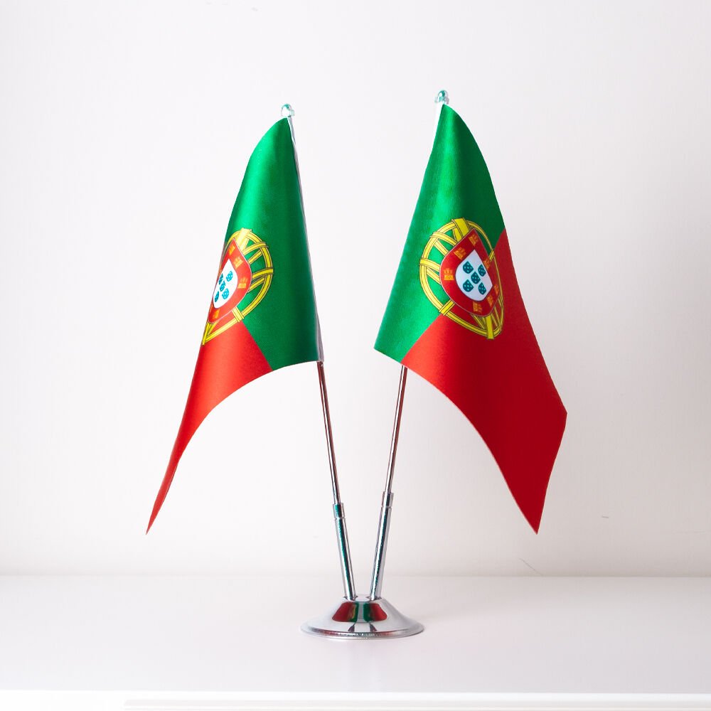 Portekiz 2li Masa Bayrağı Saten Kumaş Dijital Baskı 15x22,5 cm