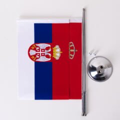 Sırbistan 2li Masa Bayrağı Saten Kumaş Dijital Baskı 15x22,5 cm