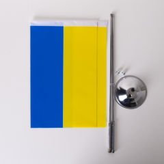 Ukrayna 2li Masa Bayrağı Saten Kumaş Dijital Baskı 15x22,5 cm