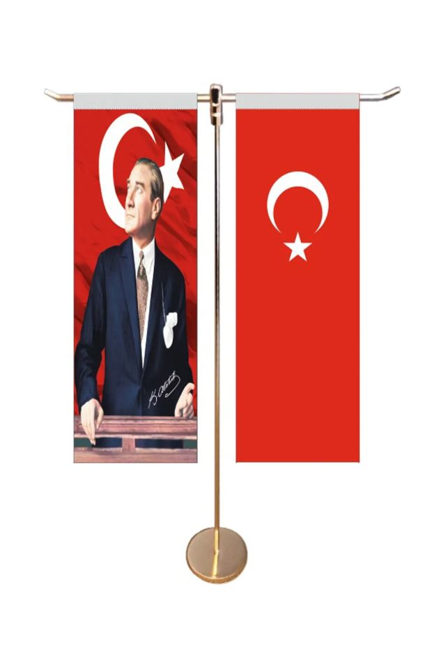 ZC Bayrak 10x30 Cm Masa Üstü Türk Ve Atatürk Bayrağı