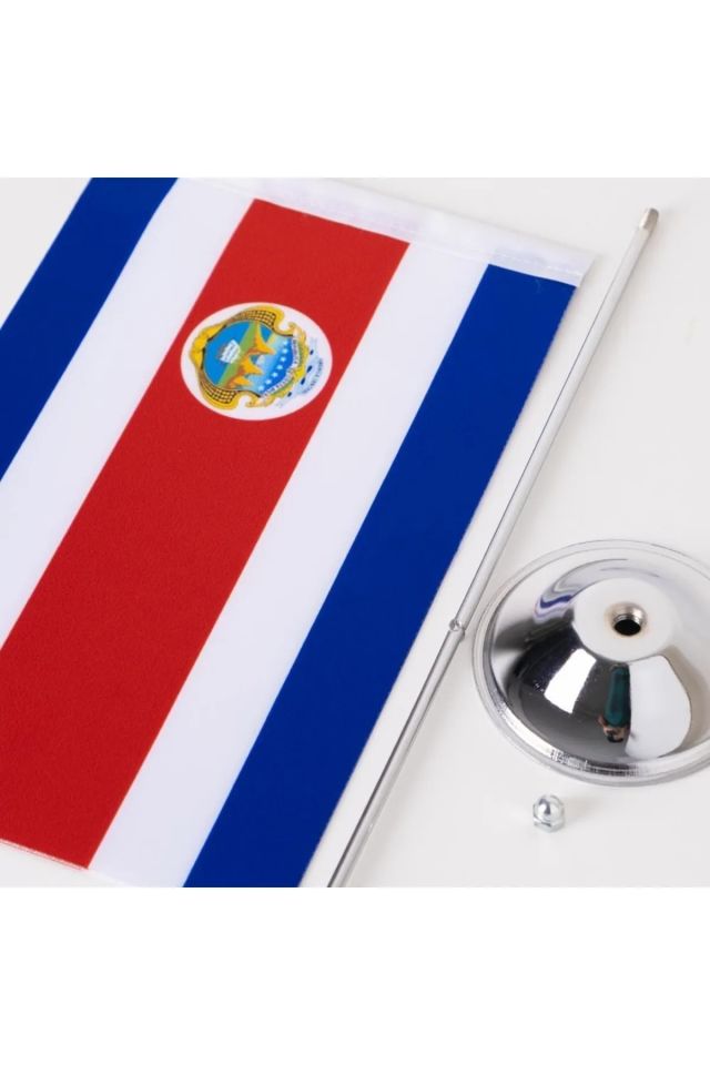 ZC Bayrak Kosta Rika Tekli Masa Bayrağı Saten Kumaş Dijital Baskı 15x22,5 Cm