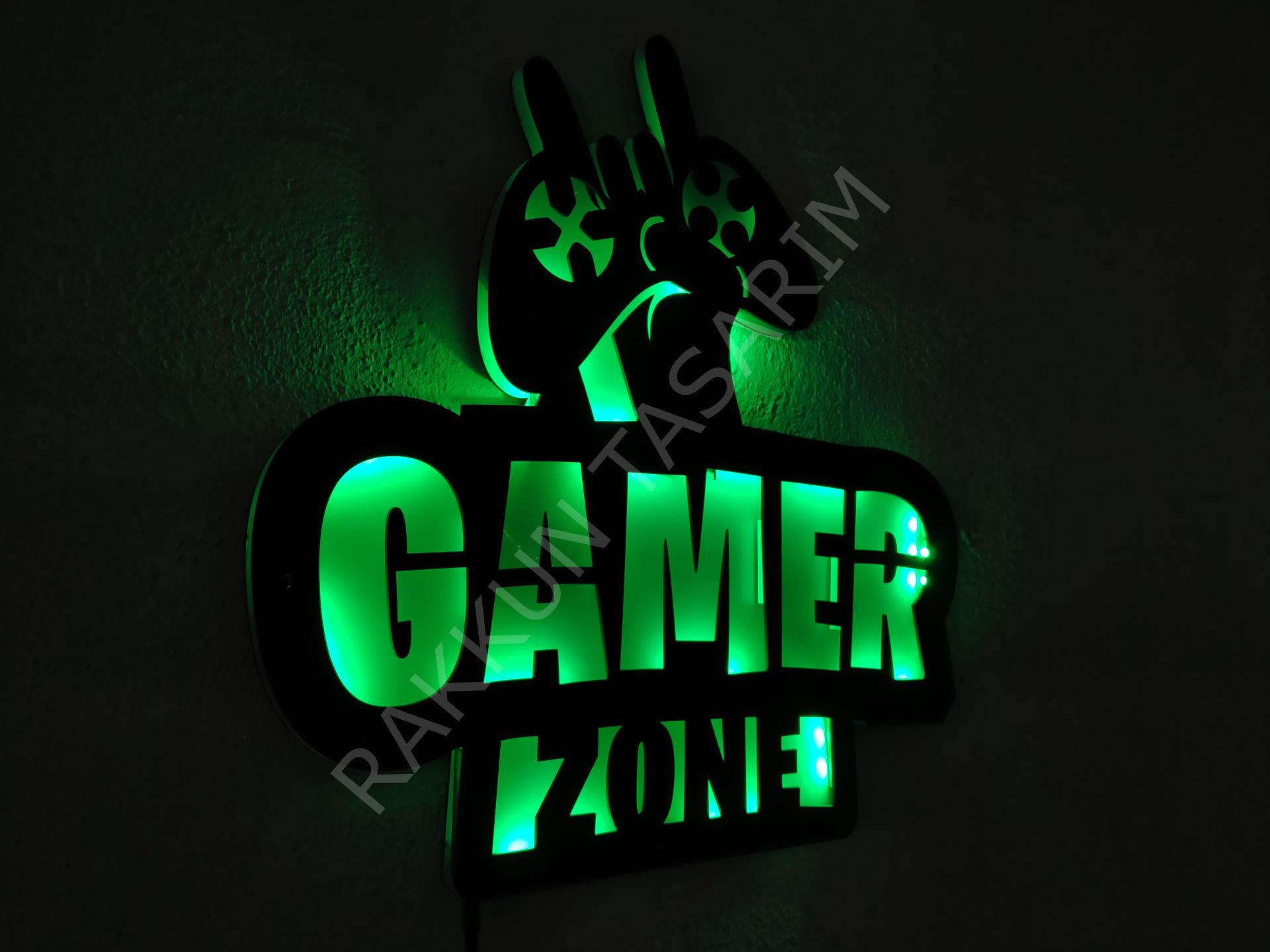 Gamerzone Işıklı Lazer Kesim Duvar Dekoru