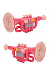 Oyuncak Trompet Rengarenk Işıklı Farklı Ses Modlu Trompet 26cm. Pembe