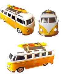Metal Oyuncak Vosvos Minibüs Işıklı Sesli Çek Bırak Canlı Renkli Nostaljik Surf Minibüsü 14cm. Sarı