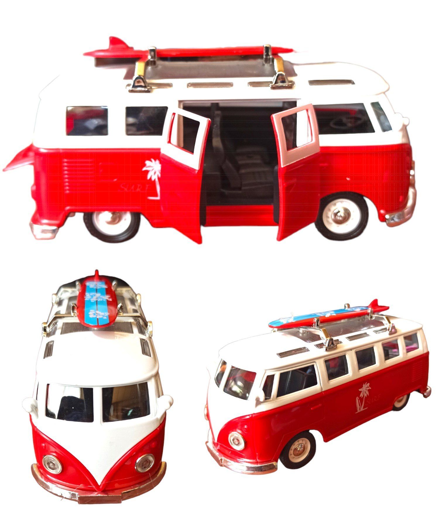 Metal Oyuncak Vosvos Minibüs Işıklı Sesli Çek Bırak Renkli Nostaljik Surf Minibüsü 14cm.Kırmızı