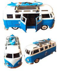 Metal Oyuncak Vosvos Minibüs Işıklı Sesli Çek Bırak Canlı Renkli Nostaljik Surf Minibüsü 14cm. Mavi