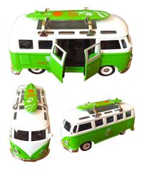 Metal Oyuncak Vosvos Minibüs Işıklı Sesli Çek Bırak Canlı Renkli Nostaljik Surf Minibüsü 14cm. Yeşil