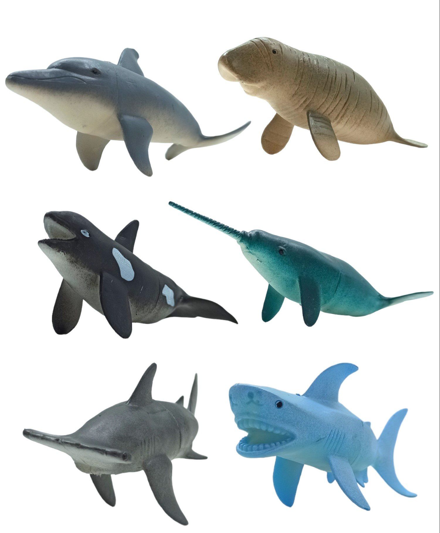 Oyuncak Deniz Canlıları Köpekbalığı, Yunus Balığı, Balina, Kılıç Balığı, Deniz İneği 6'lı Set
