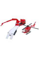Metal Taşıyıcılı Vinçli Tır ve Helikopter Seti Kırmızı Renk - 35cm