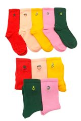 Çorap Modasında Öne Çıkmak İçin Renkli Meyve Nakışlı 5'li Çorap Seti