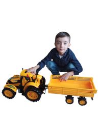 Oyuncak Römorklu Traktör Mega Boy Tarım Aracı Traktör İçi Dolu 3 Hayvanlı Traktör 100x32cm. İthal
