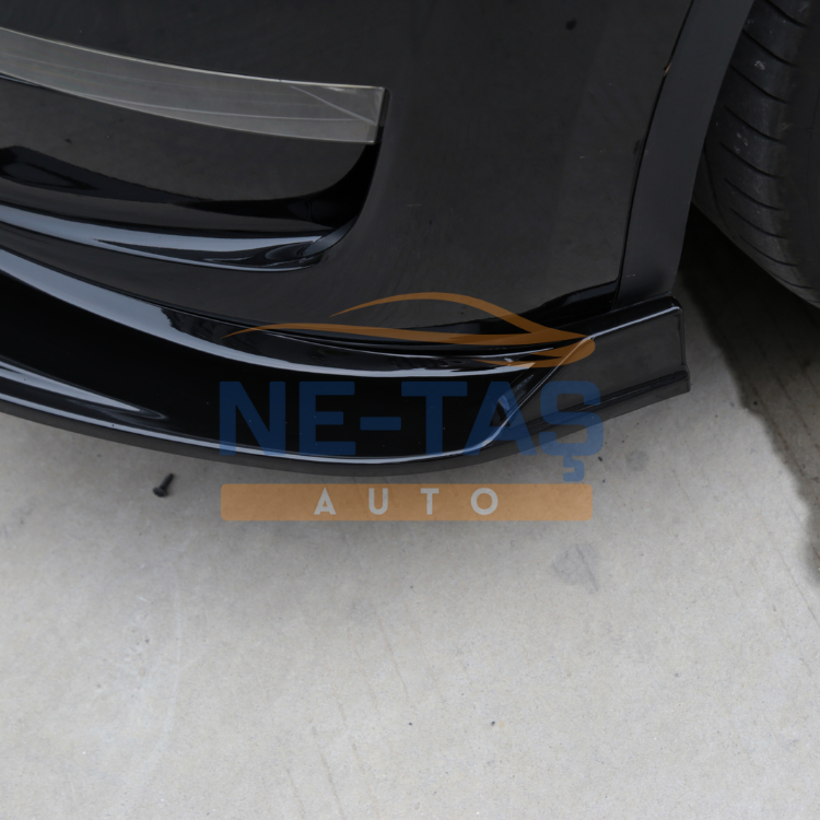 Tesla Model Y & 3 Ön Tampon Spoiler – Stil 1, Parlak Siyah ABS