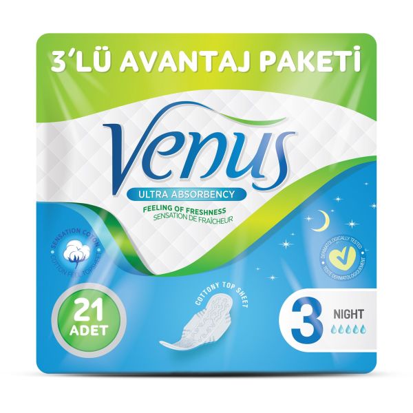 VENÜS HİJYENİK PED GECE 21 ADET (3 PAKET)