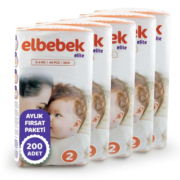 ELBEBEK ELİTE BEBEK BEZİ  2 NUMARA MİNİ 200 ADET