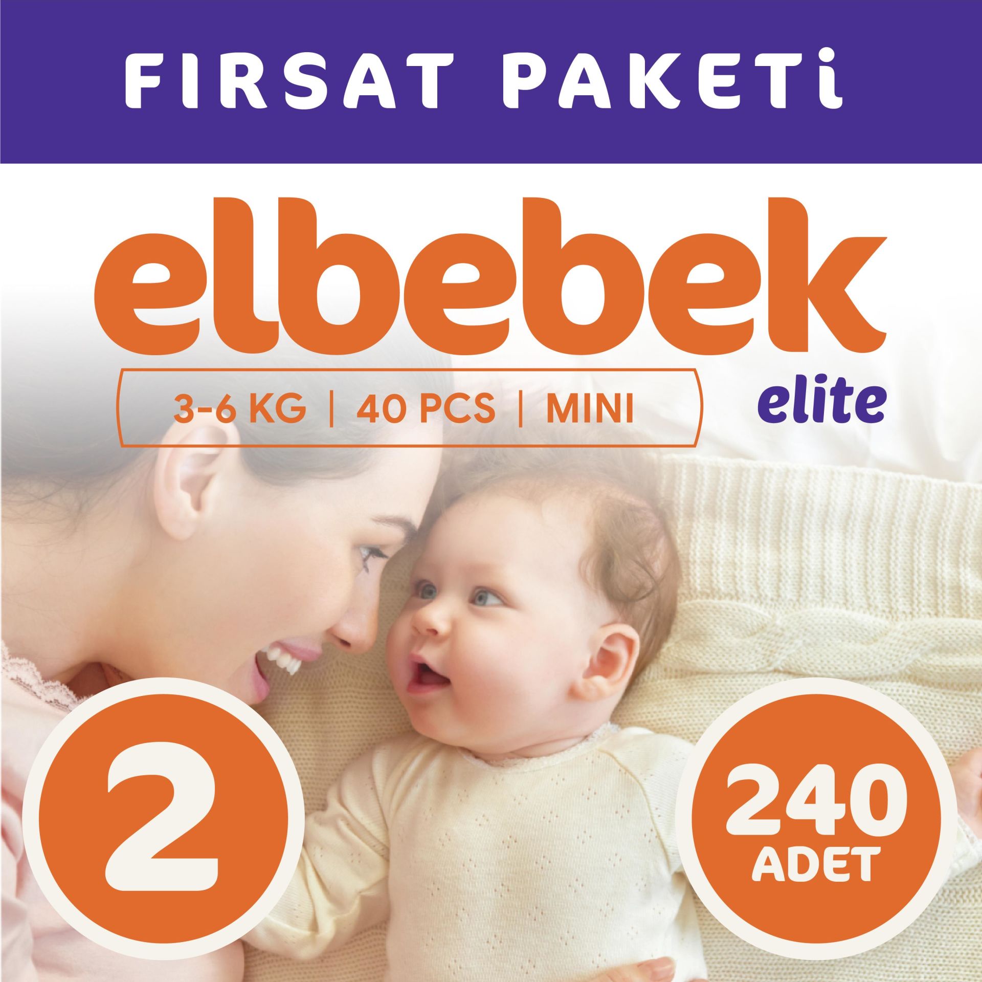 ELBEBEK ELİTE BEBEK BEZİ 2 NUMARA MİNİ 240 ADET