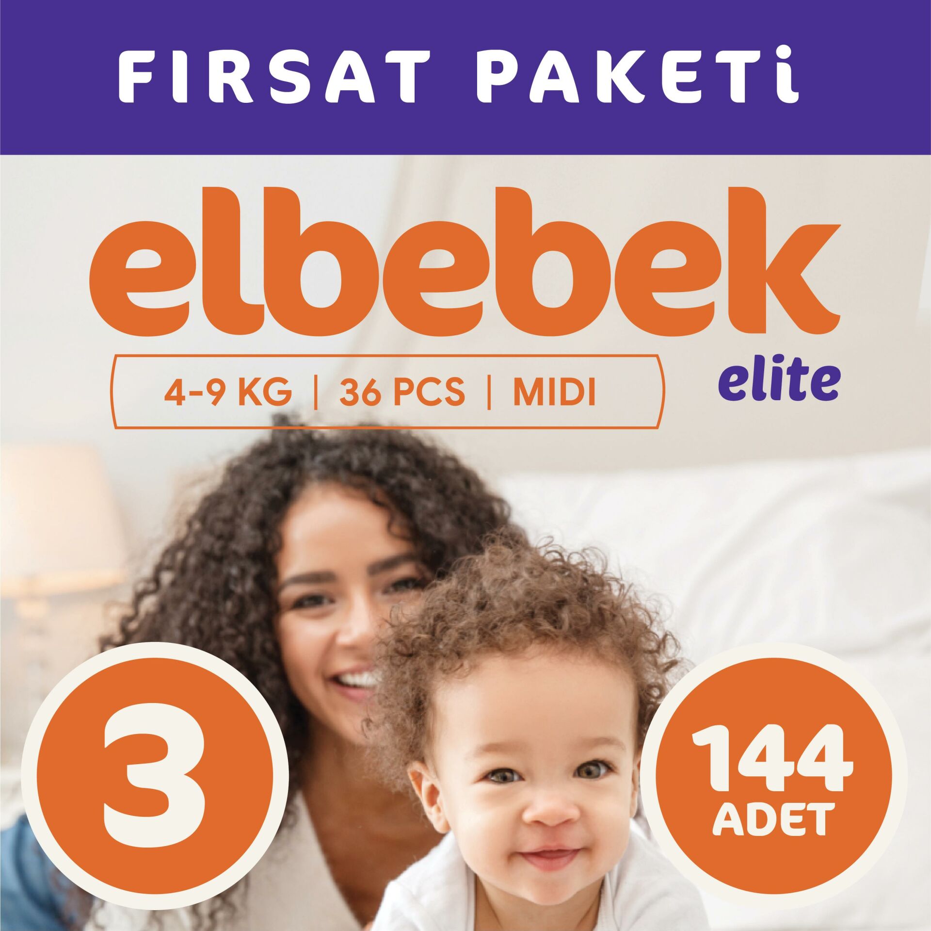 ELBEBEK ELİTE BEBEK BEZİ 3 NUMARA MİDİ 144 ADET