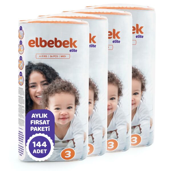 ELBEBEK ELİTE BEBEK BEZİ 3 NUMARA MİDİ 144 ADET