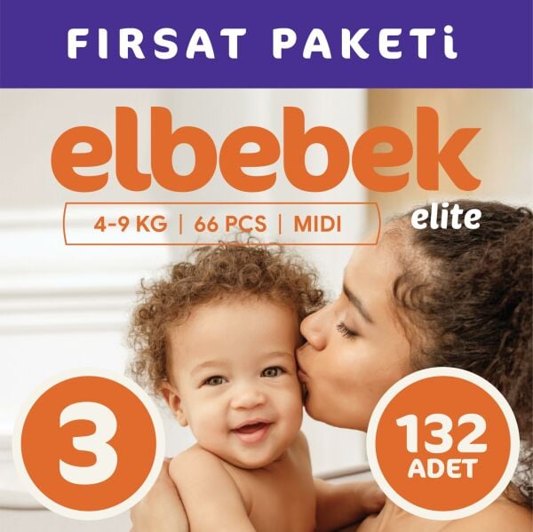 ELBEBEK ELİTE BEBEK BEZİ 3 NUMARA MİDİ 132 ADET